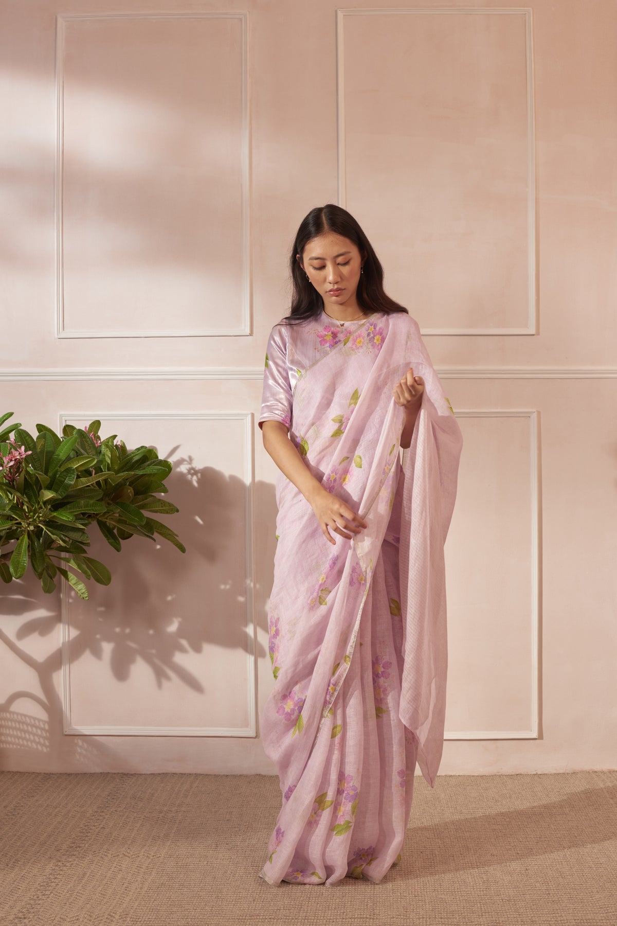 Lilac jarul linen sari