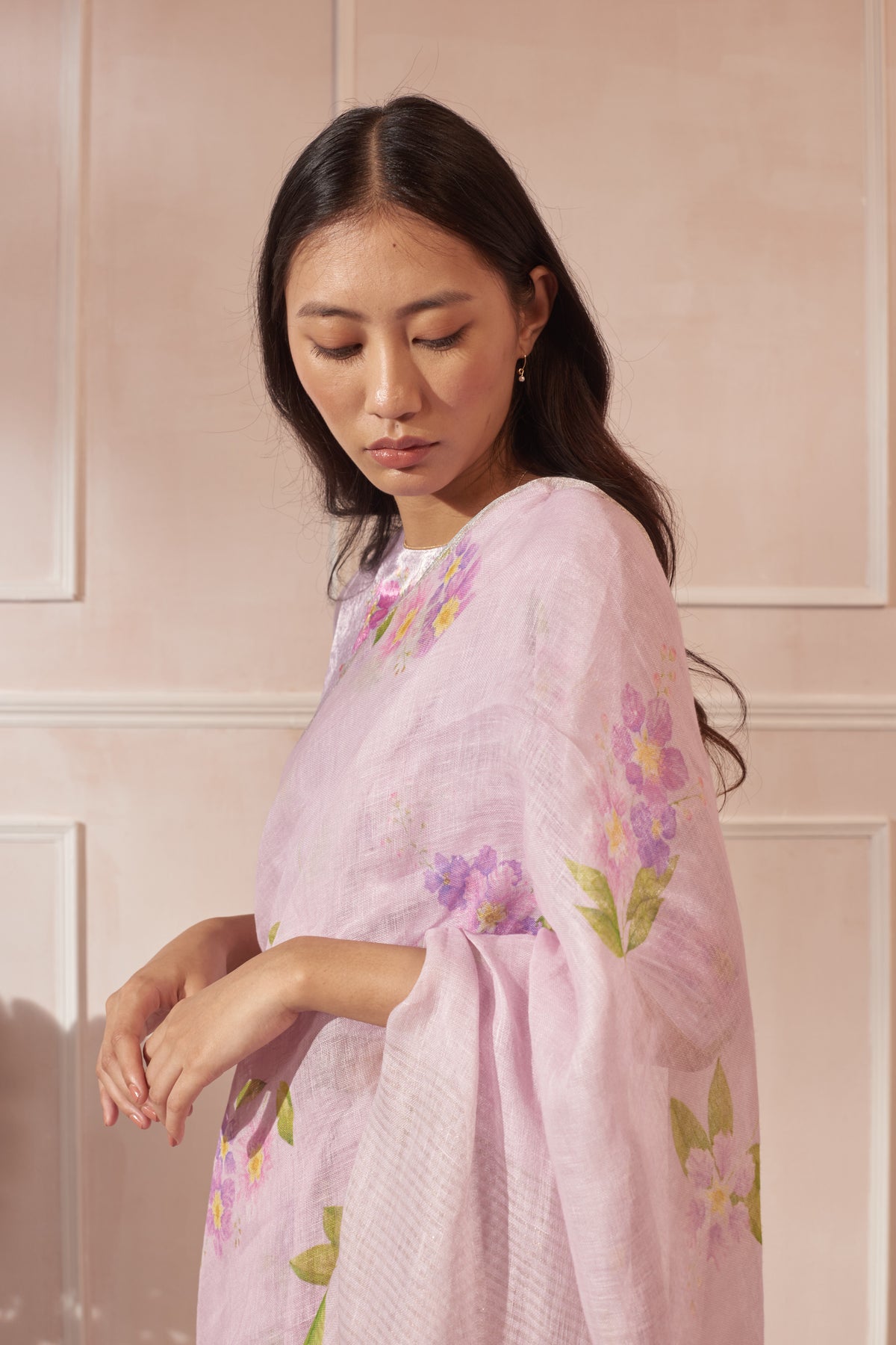 Lilac jarul linen sari