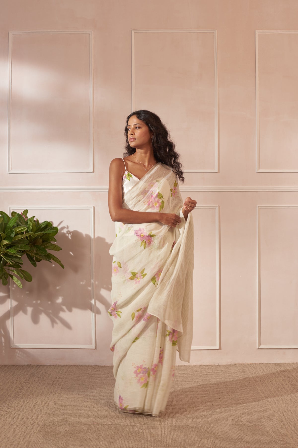 Off white jarul linen sari