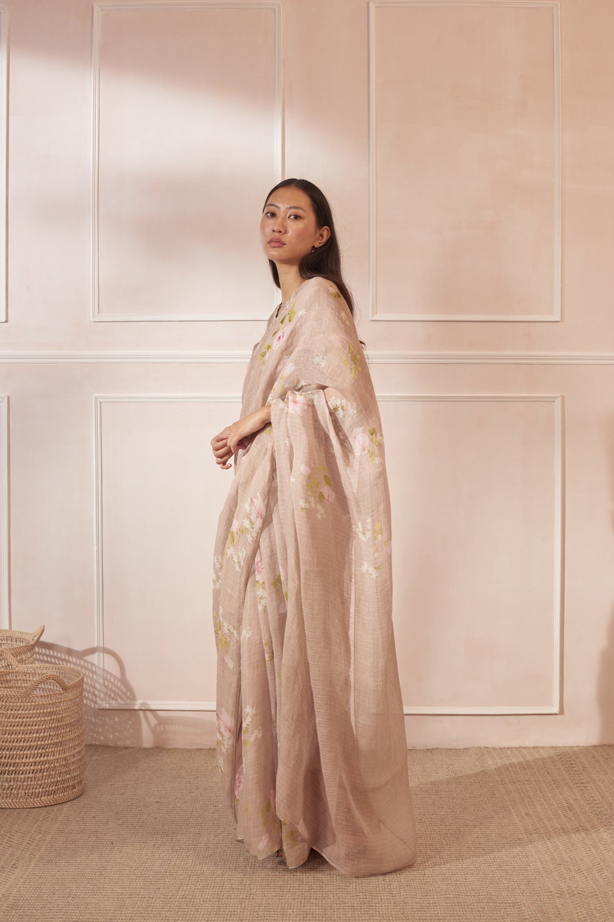 Hibiscus linen sari