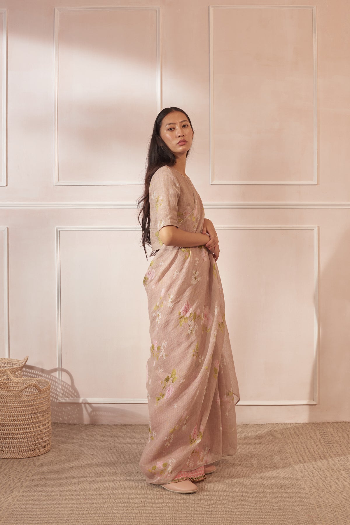 Hibiscus linen sari