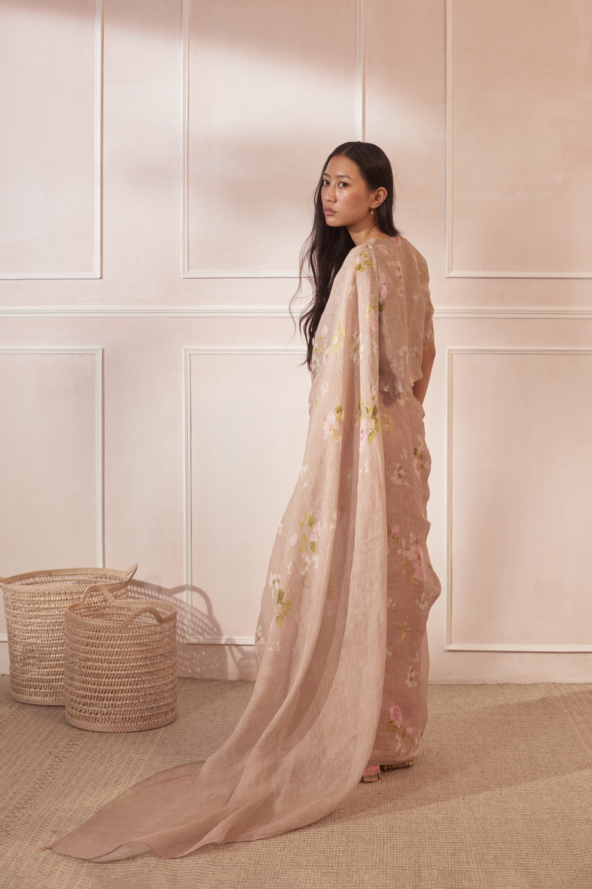 Hibiscus linen sari