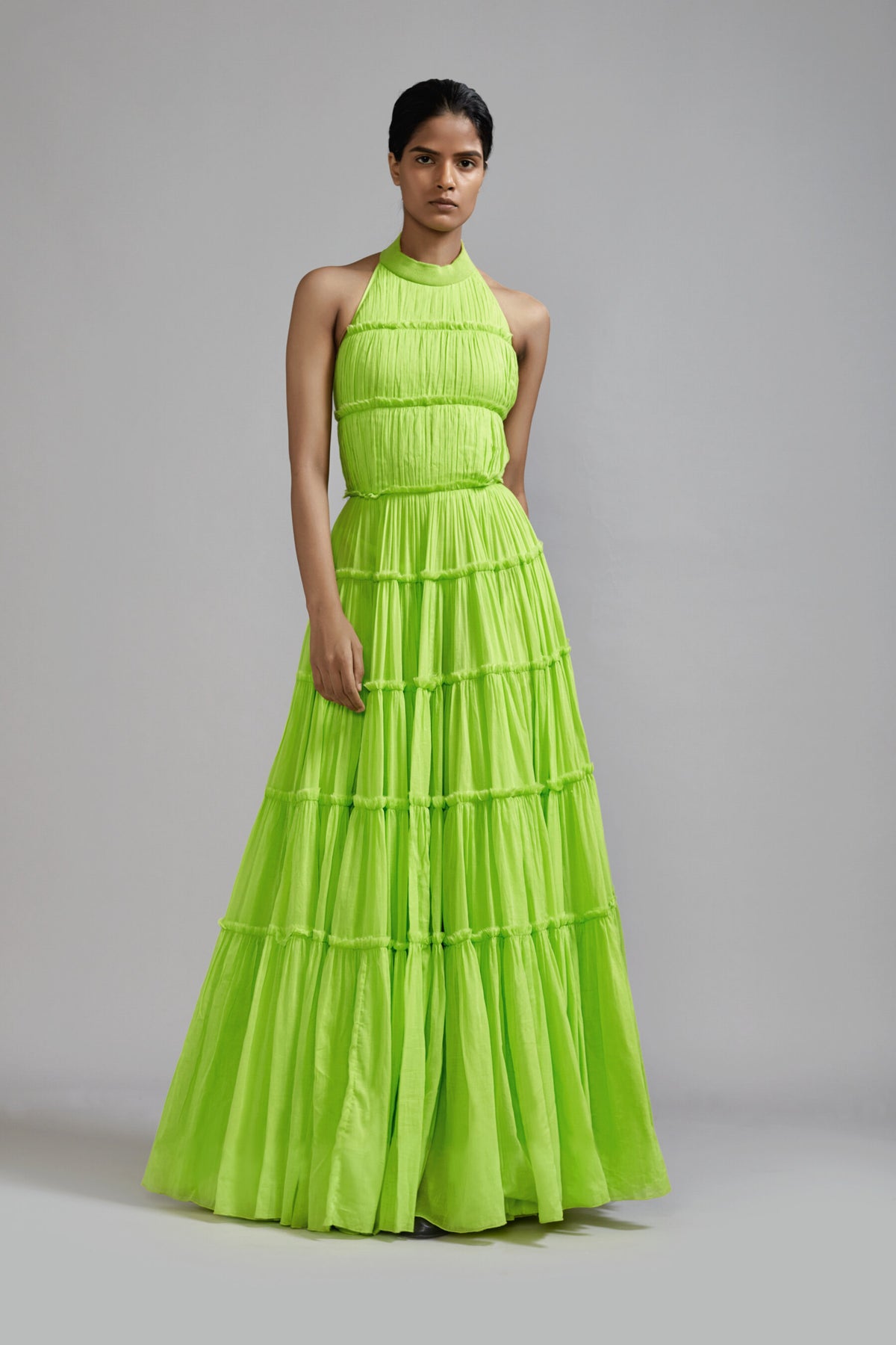 Neon Green Tiered Gown