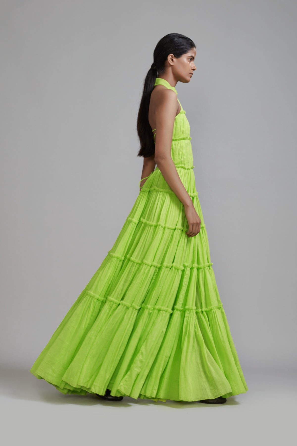 Neon Green Tiered Gown