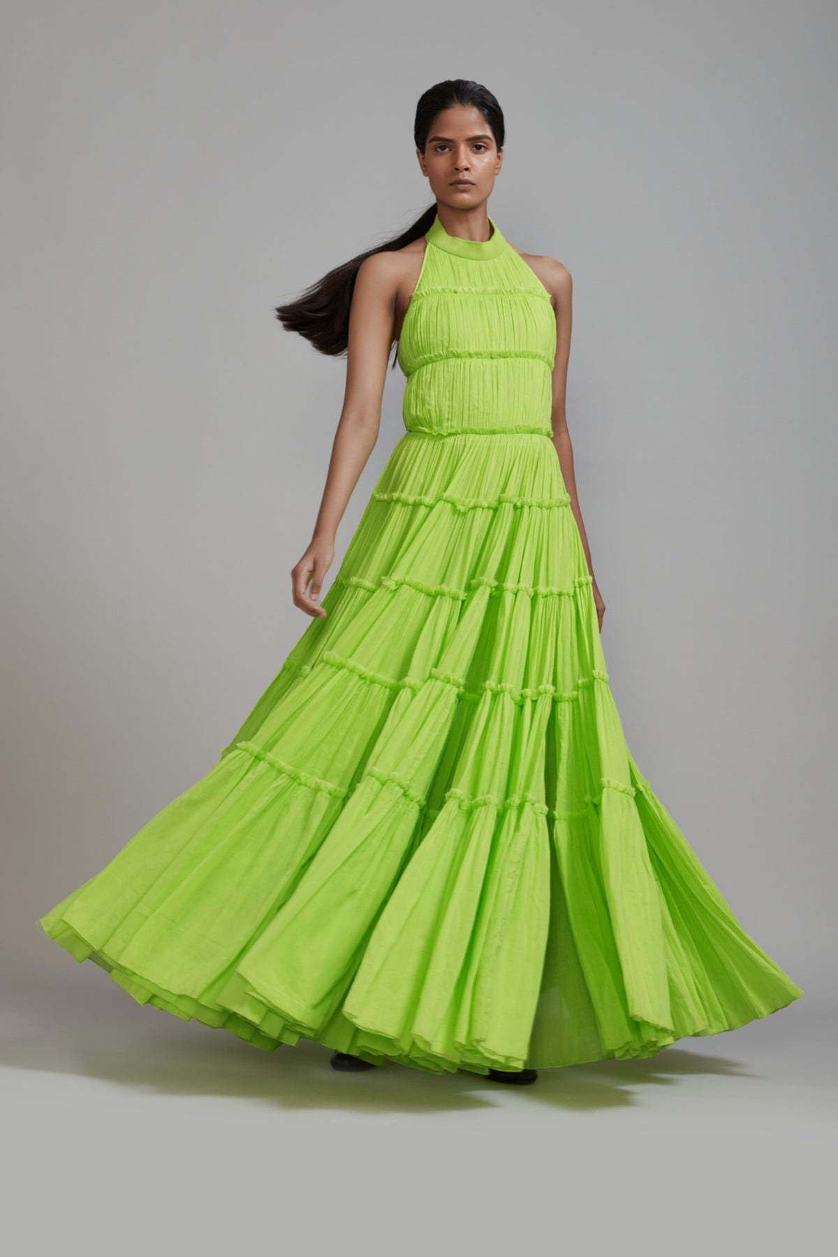 Neon Green Tiered Gown