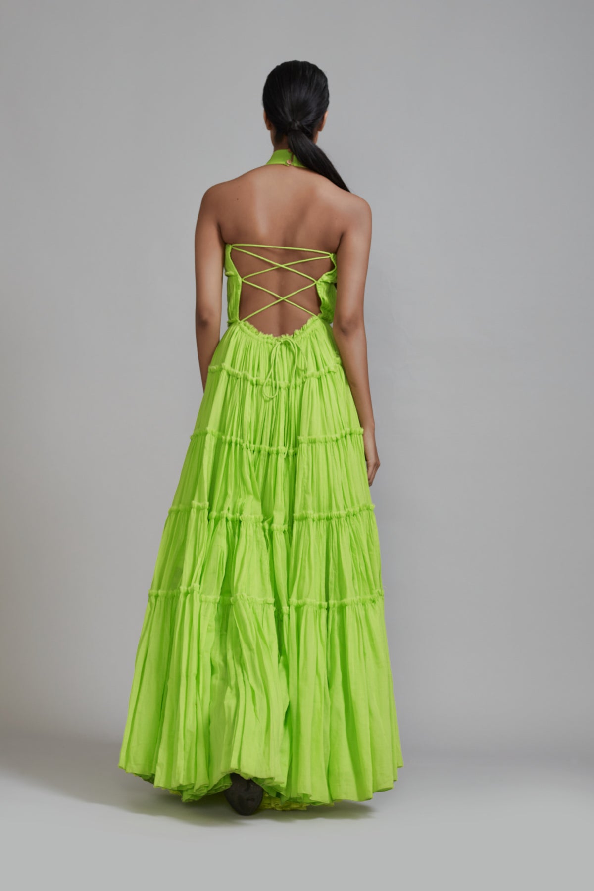 Neon Green Tiered Gown