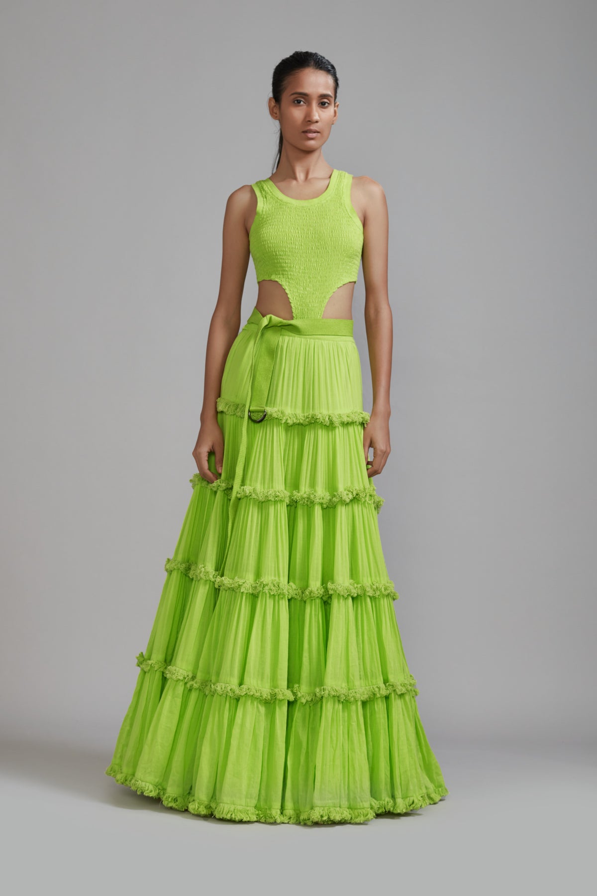 Neon Green Bodysuit lehenga Set
