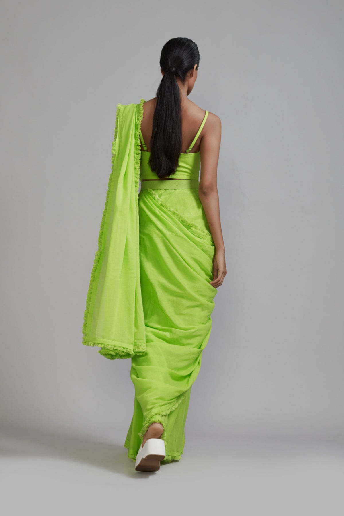 Neon Green Saree Corset Set