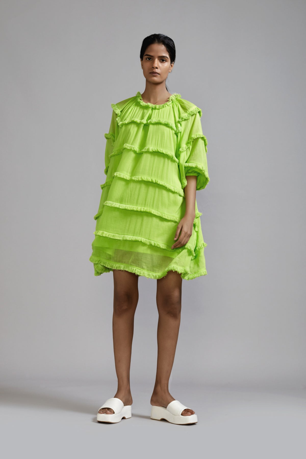 Neon Green Fringed Short Dress
