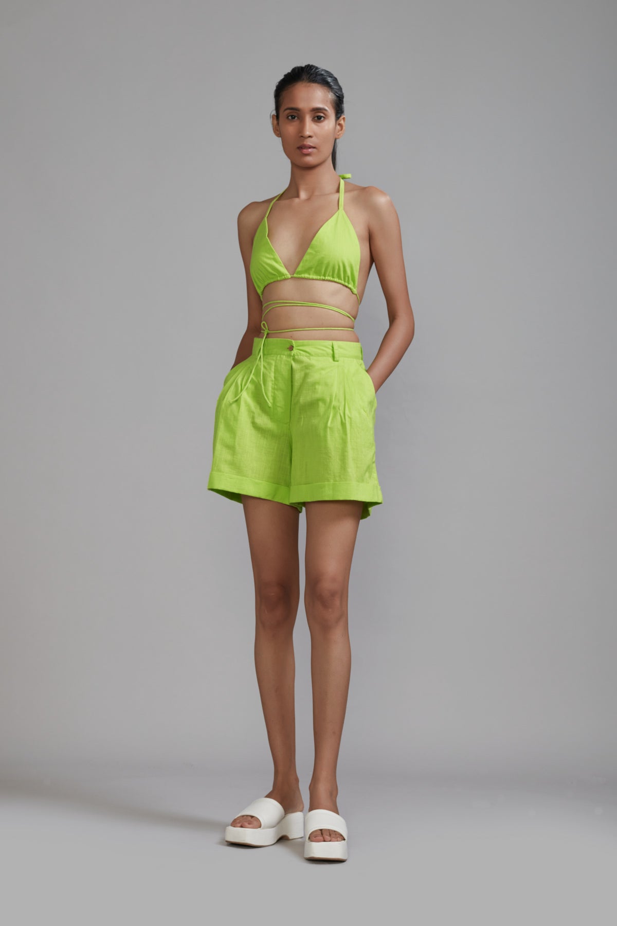 Neon Green Overlap Bralette Set