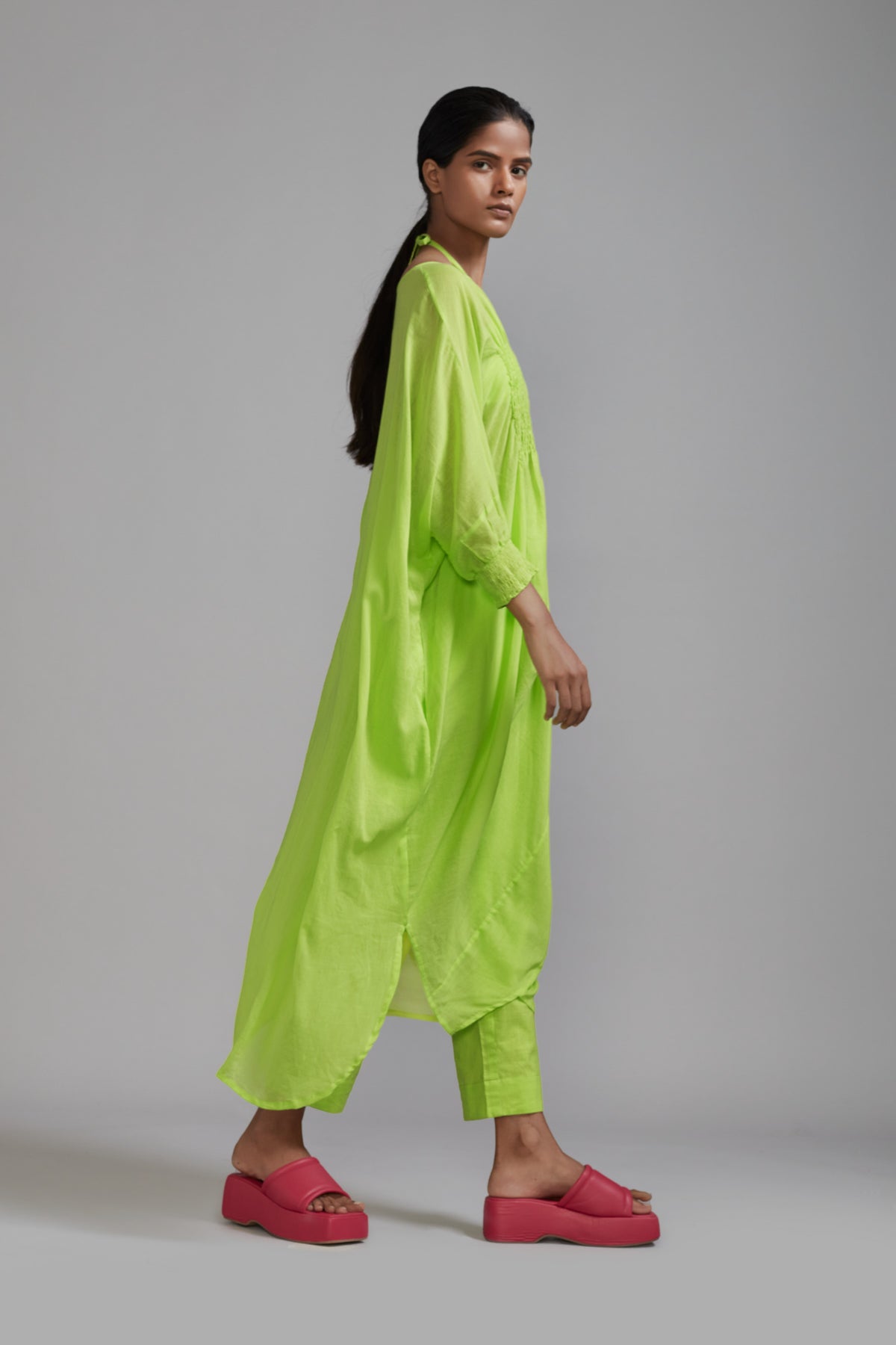 Green Smocked Cowl Tunic