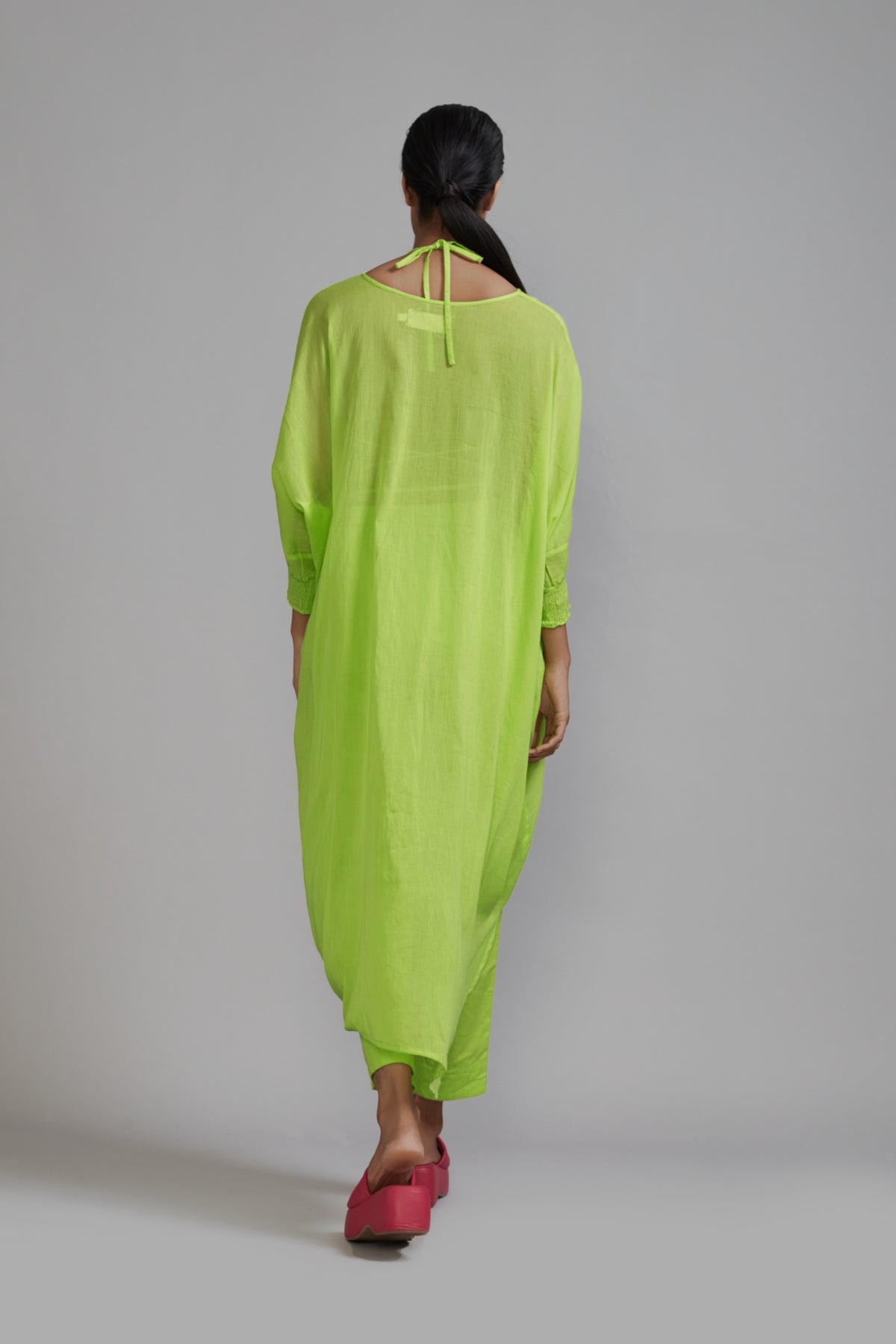 Green Smocked Cowl Tunic