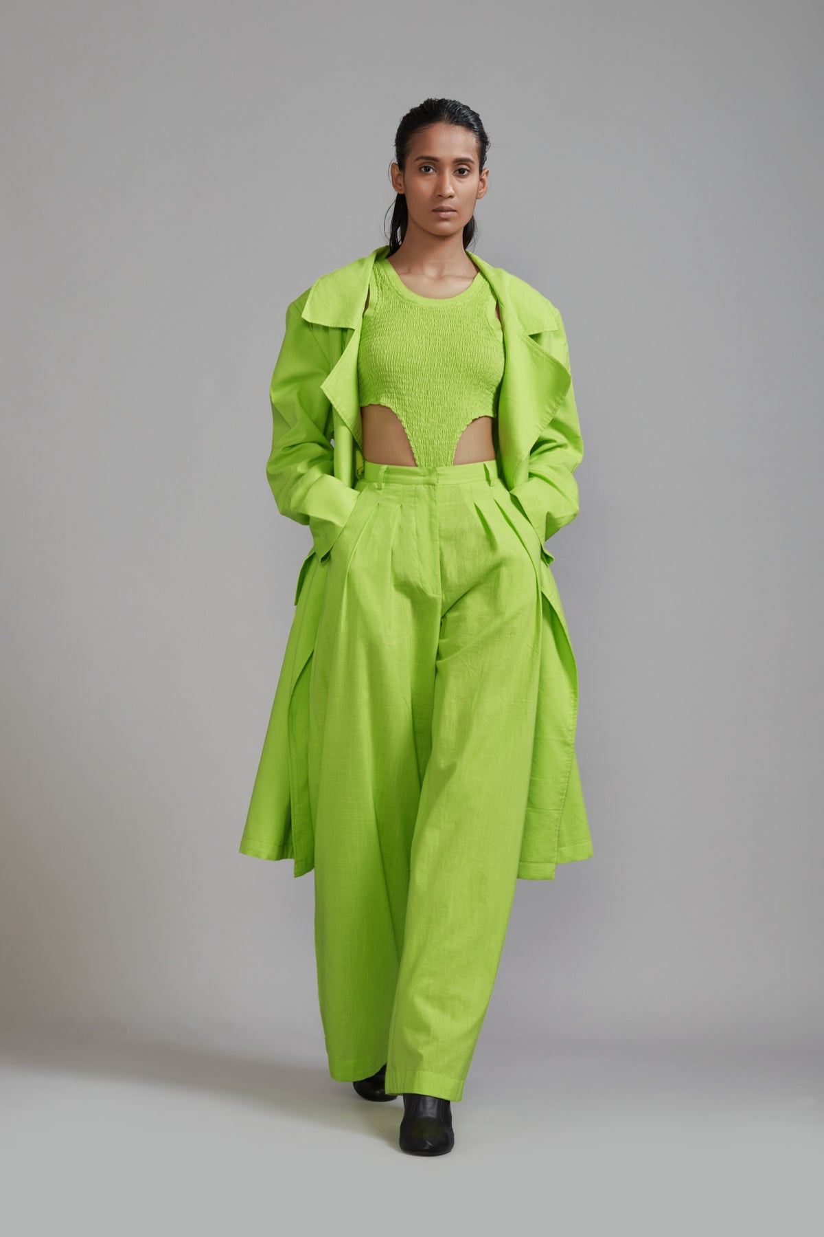 Neon Green Trench Jacket Set