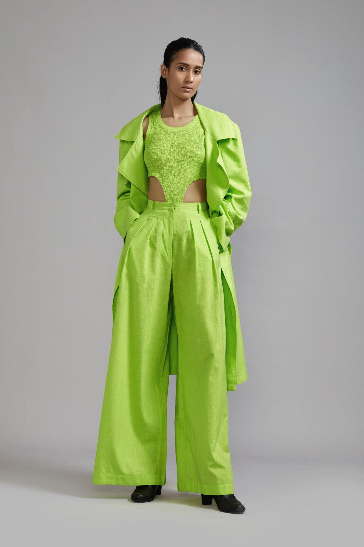 Neon Green Trench Jacket Set