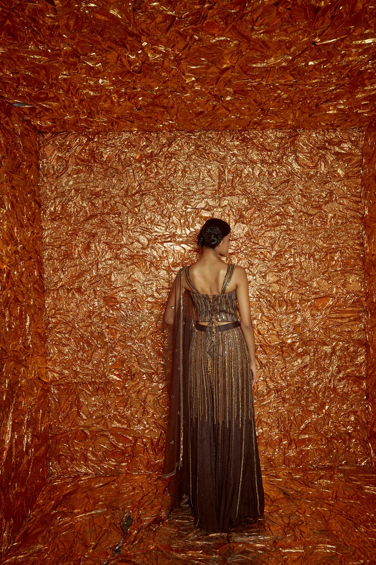 Brown Chiffon Sharara Set