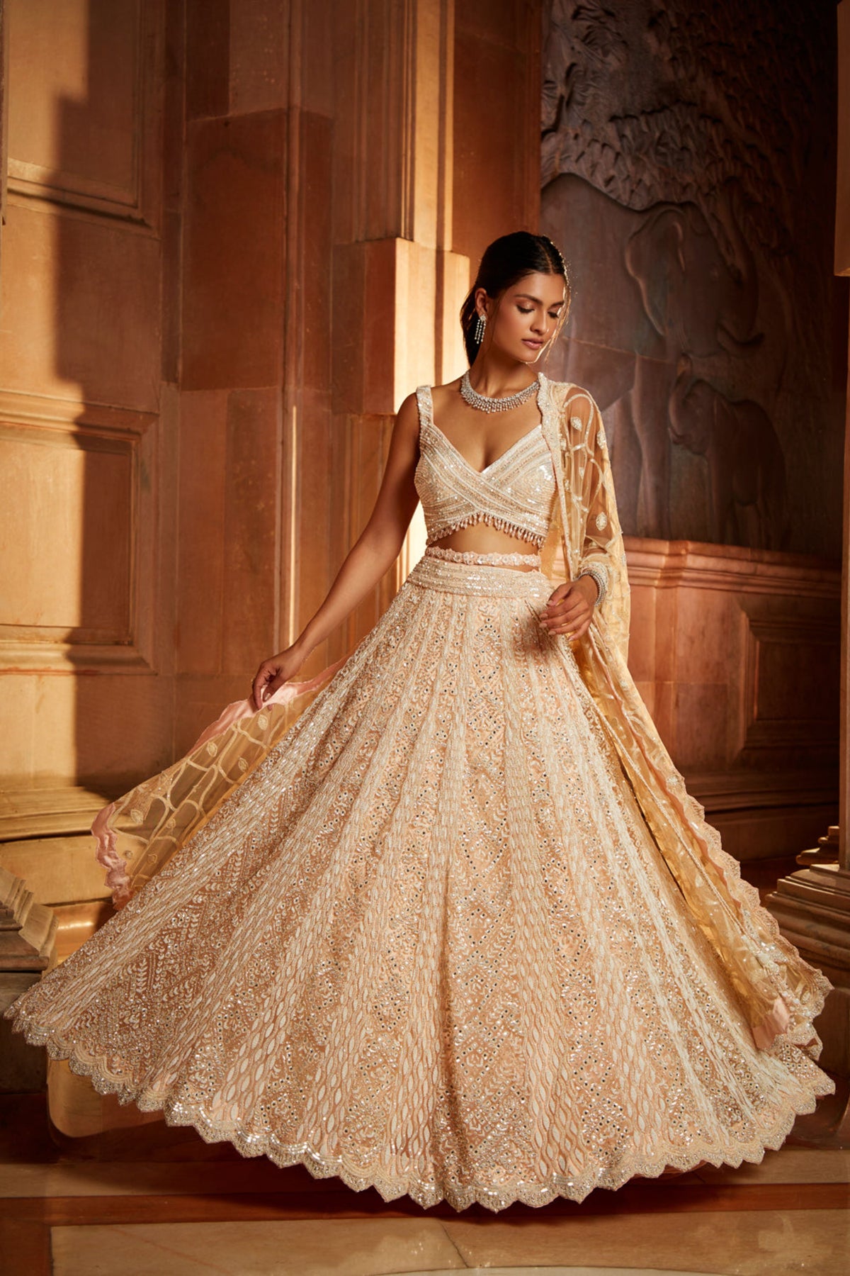 Nude Pink Tulle Lehenga Set