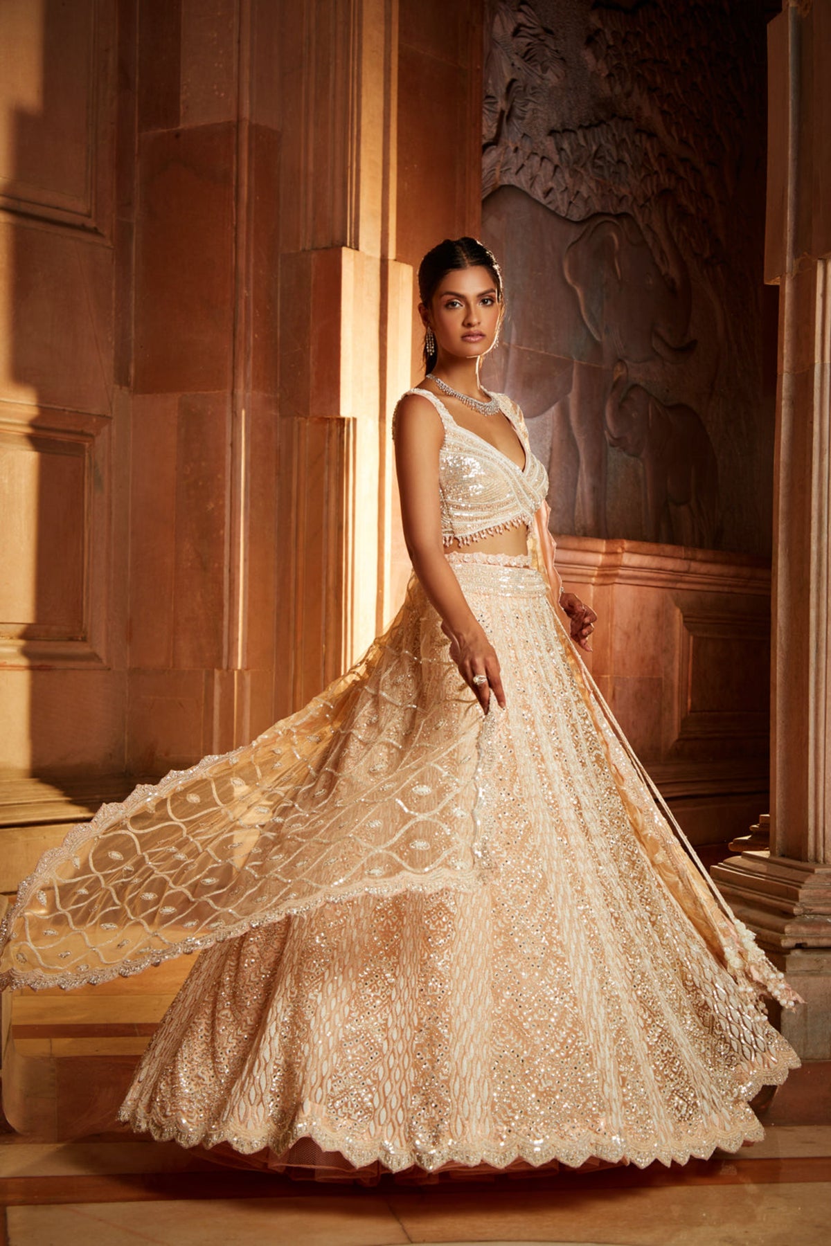 Nude Pink Tulle Lehenga Set