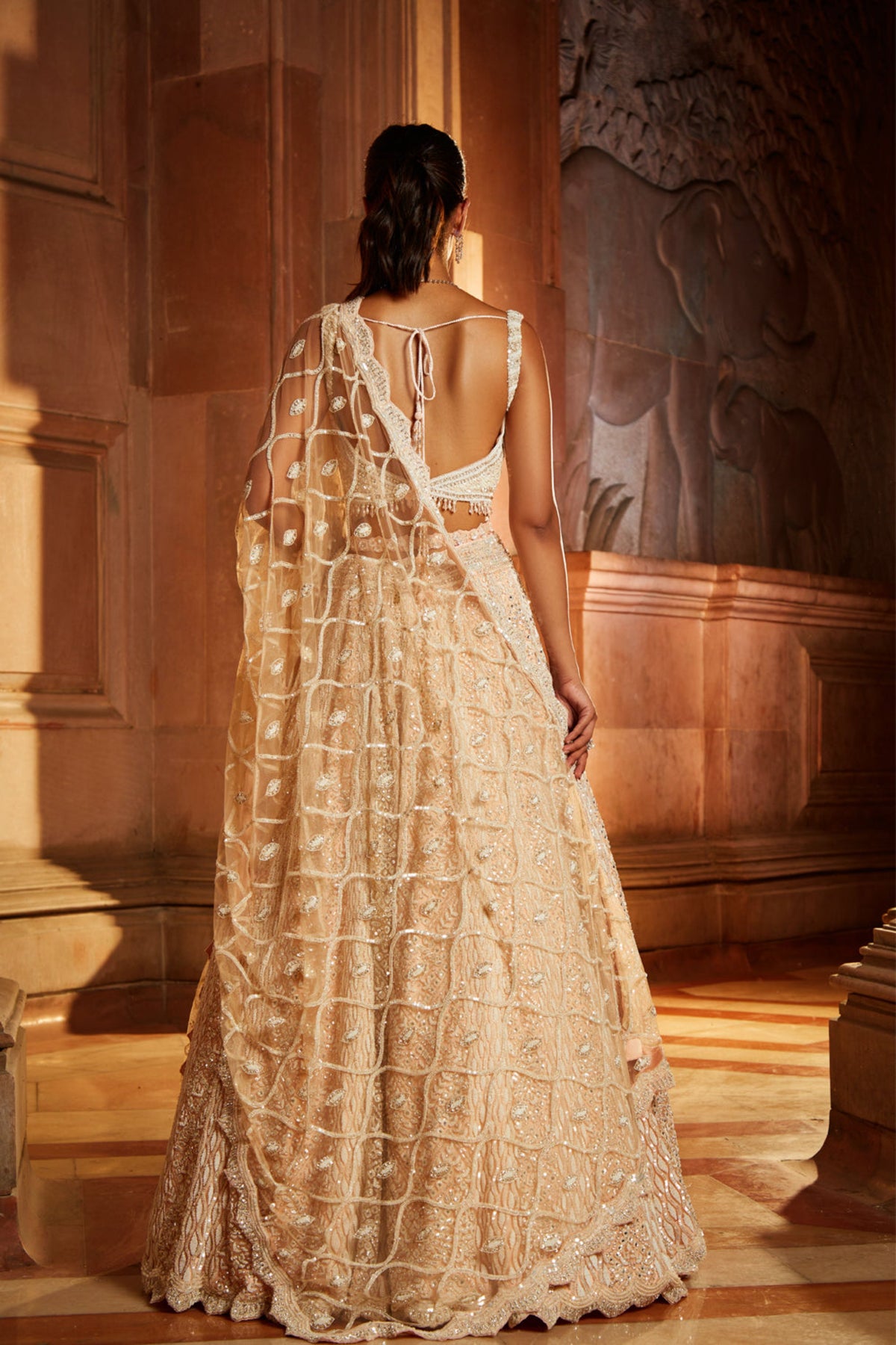 Nude Pink Tulle Lehenga Set