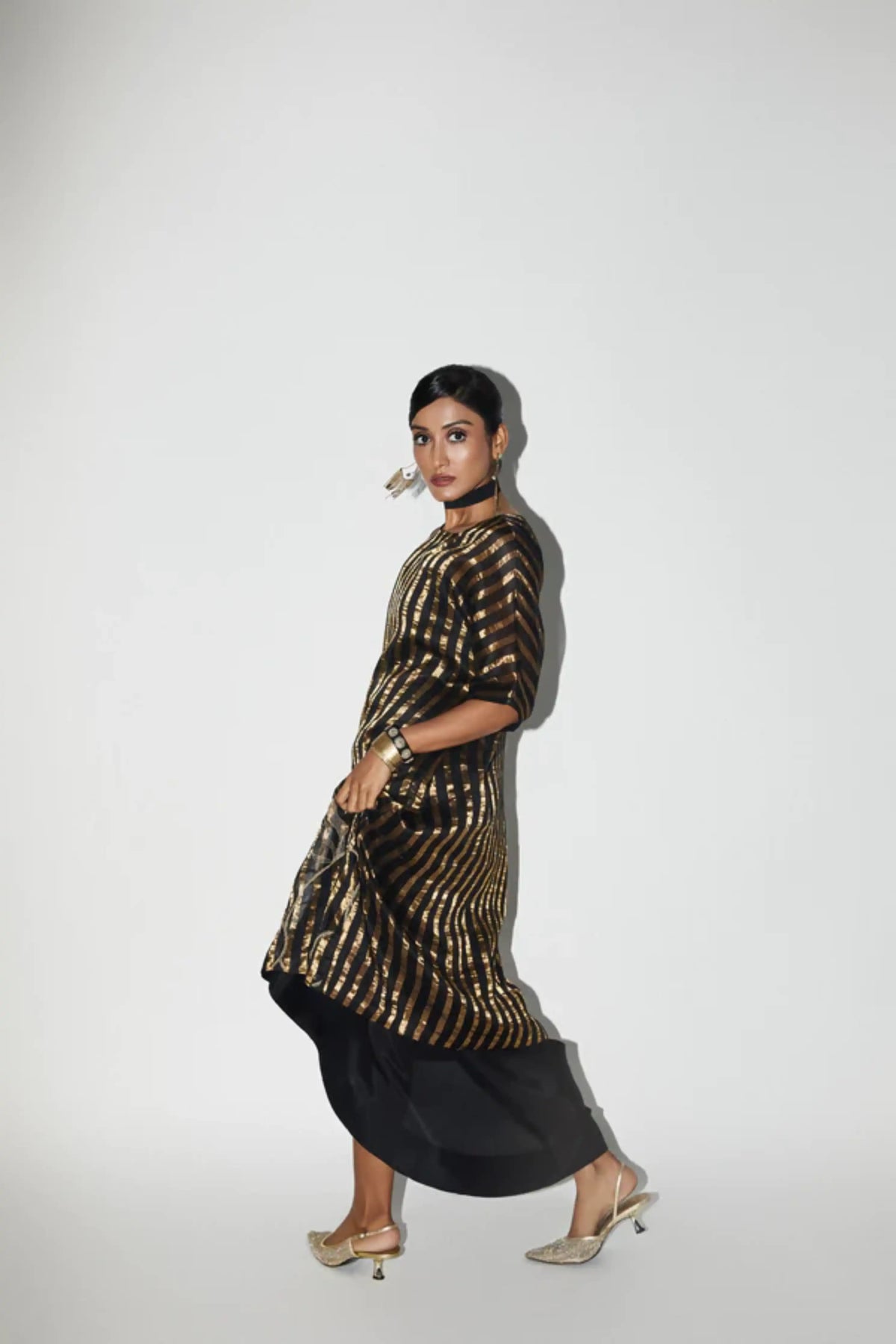 Black &amp; Gold Embroidered Long Tunic