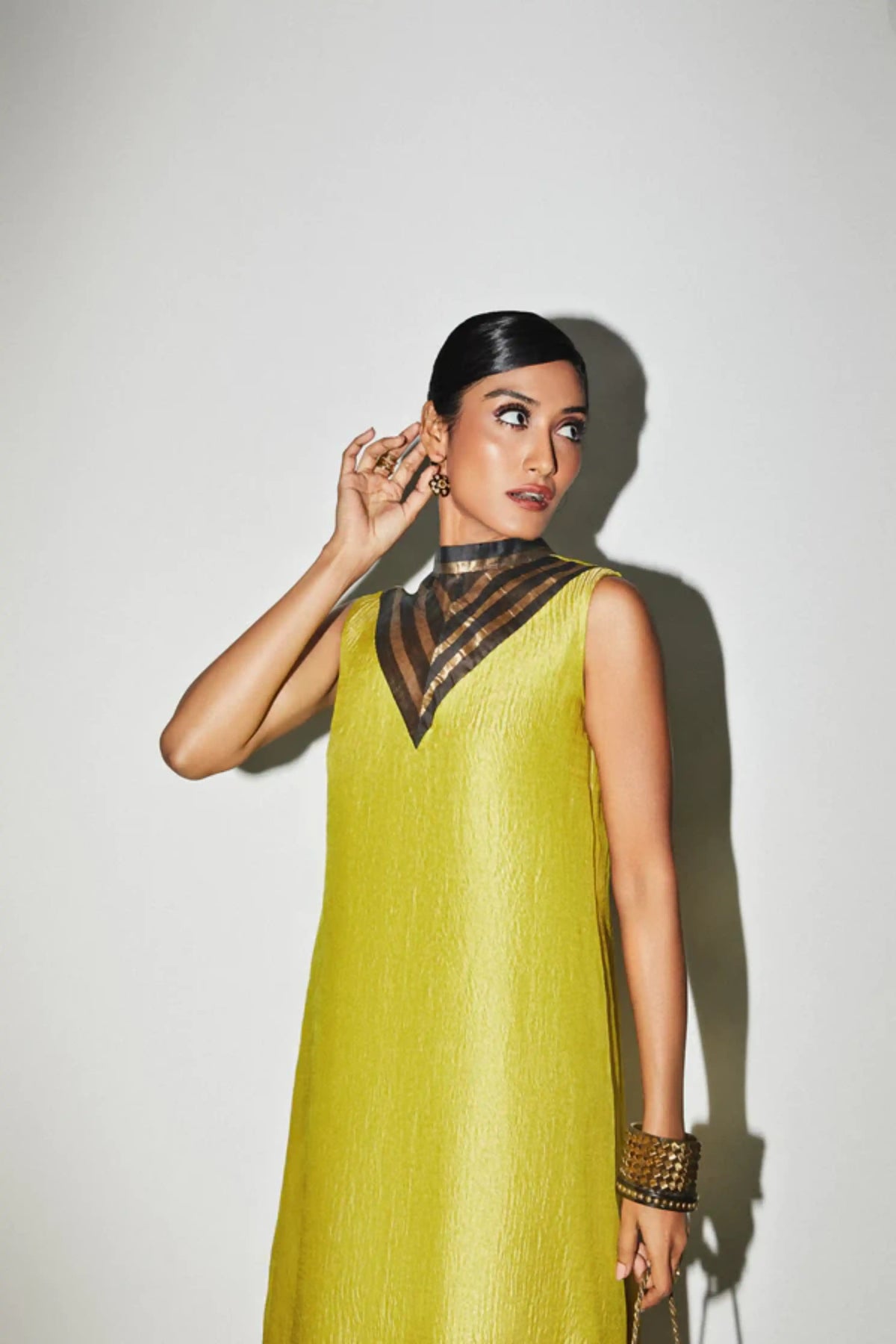 Lime Gold Tissue Maxi Dress