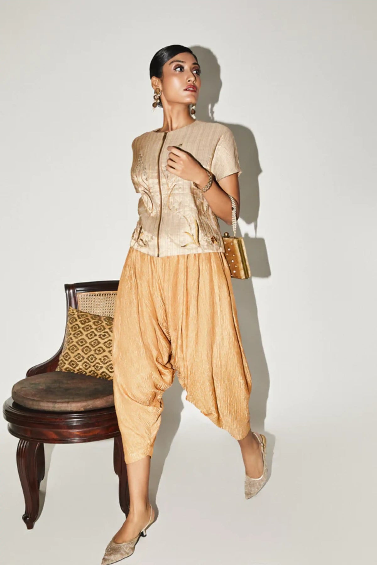 Orange Gold Tissue Dhoti