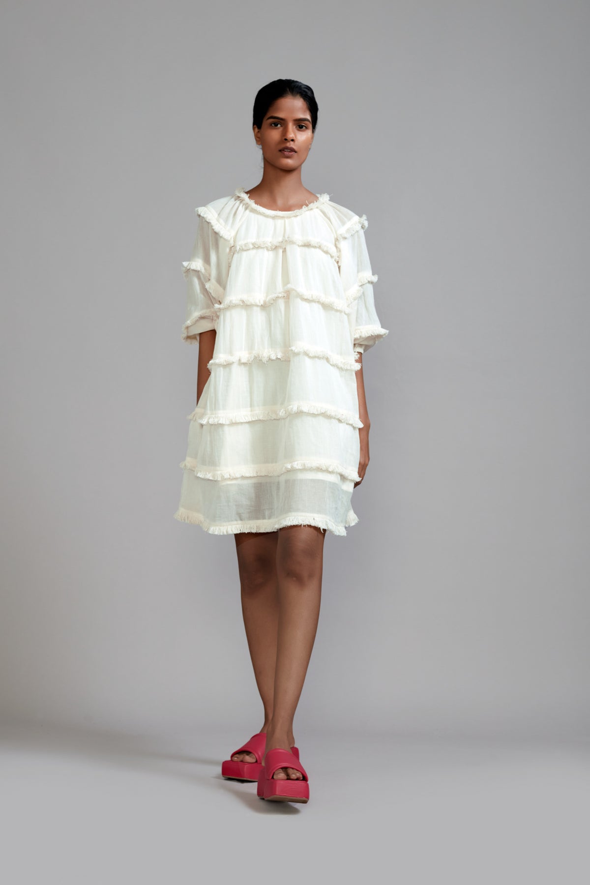Off white Fringed Short Dress
