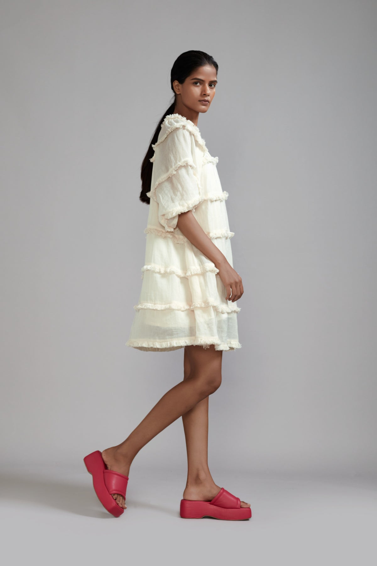 Off white Fringed Short Dress