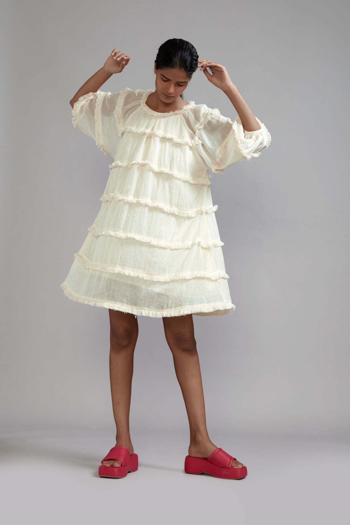 Off white Fringed Short Dress