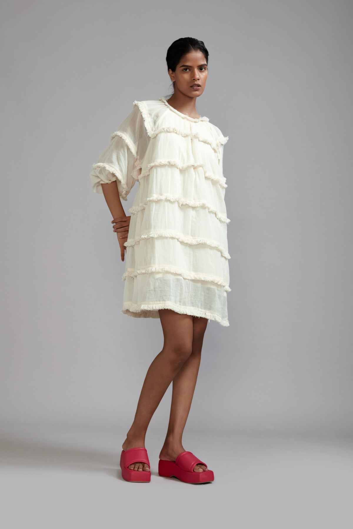 Off white Fringed Short Dress