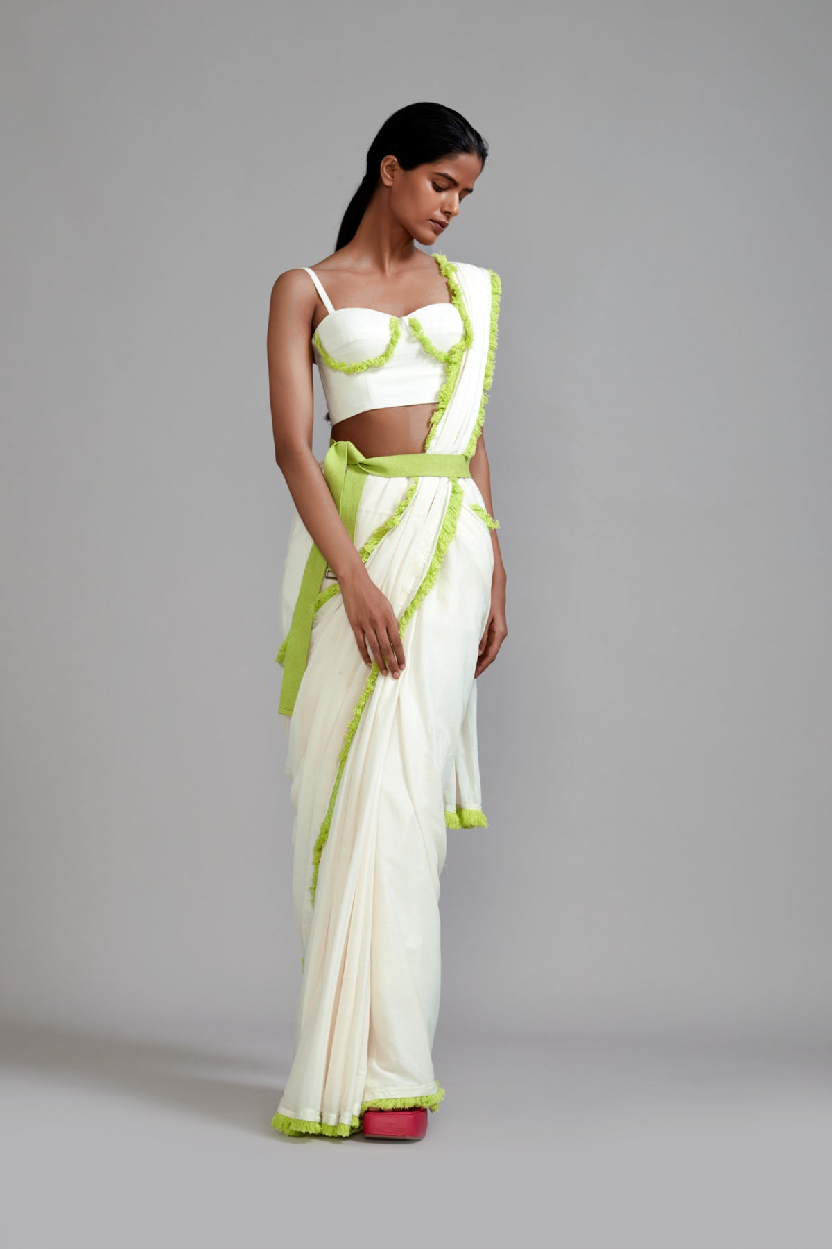 Off white With Neon Green Fringed Corset
