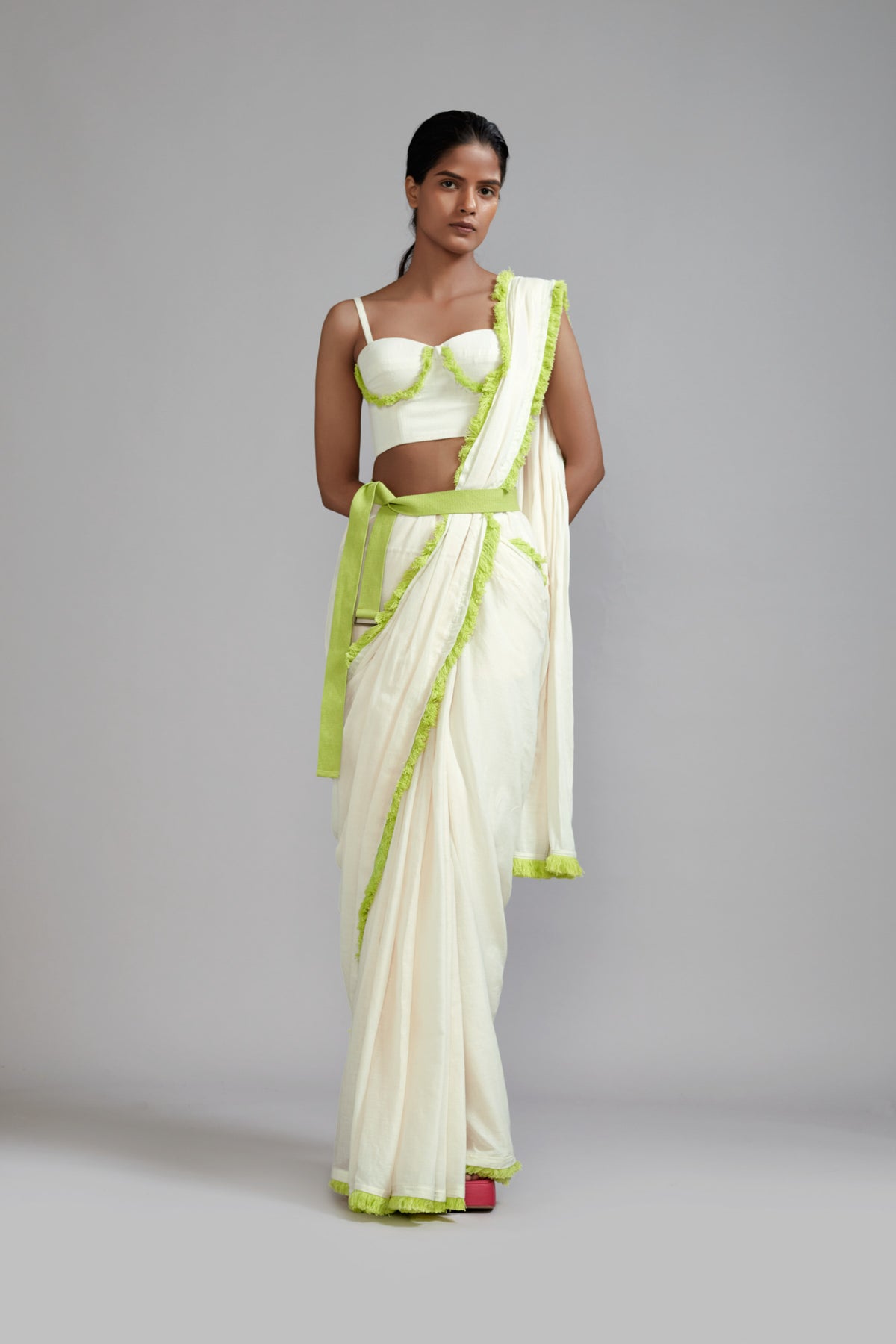 Off white With Neon Green Fringed Corset