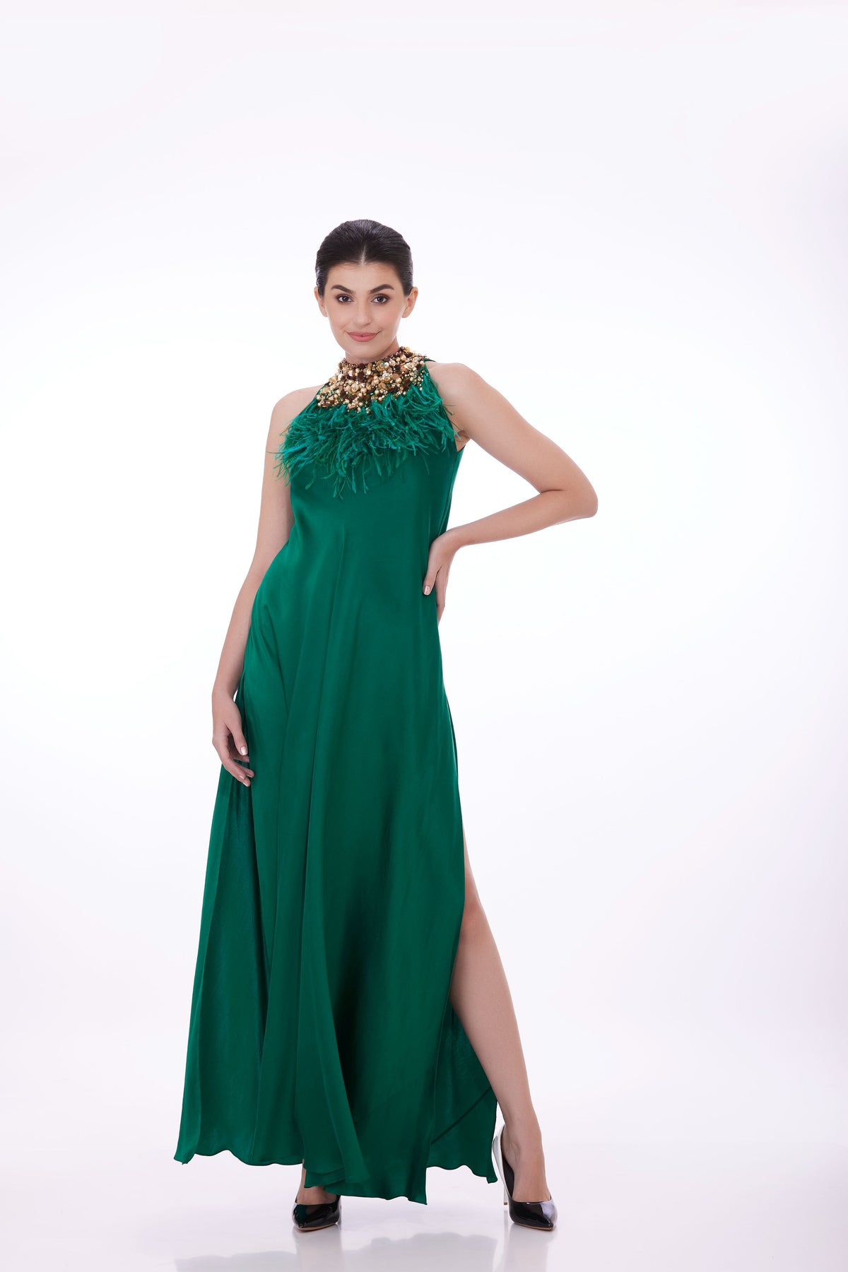 Green Bias Satin Gown