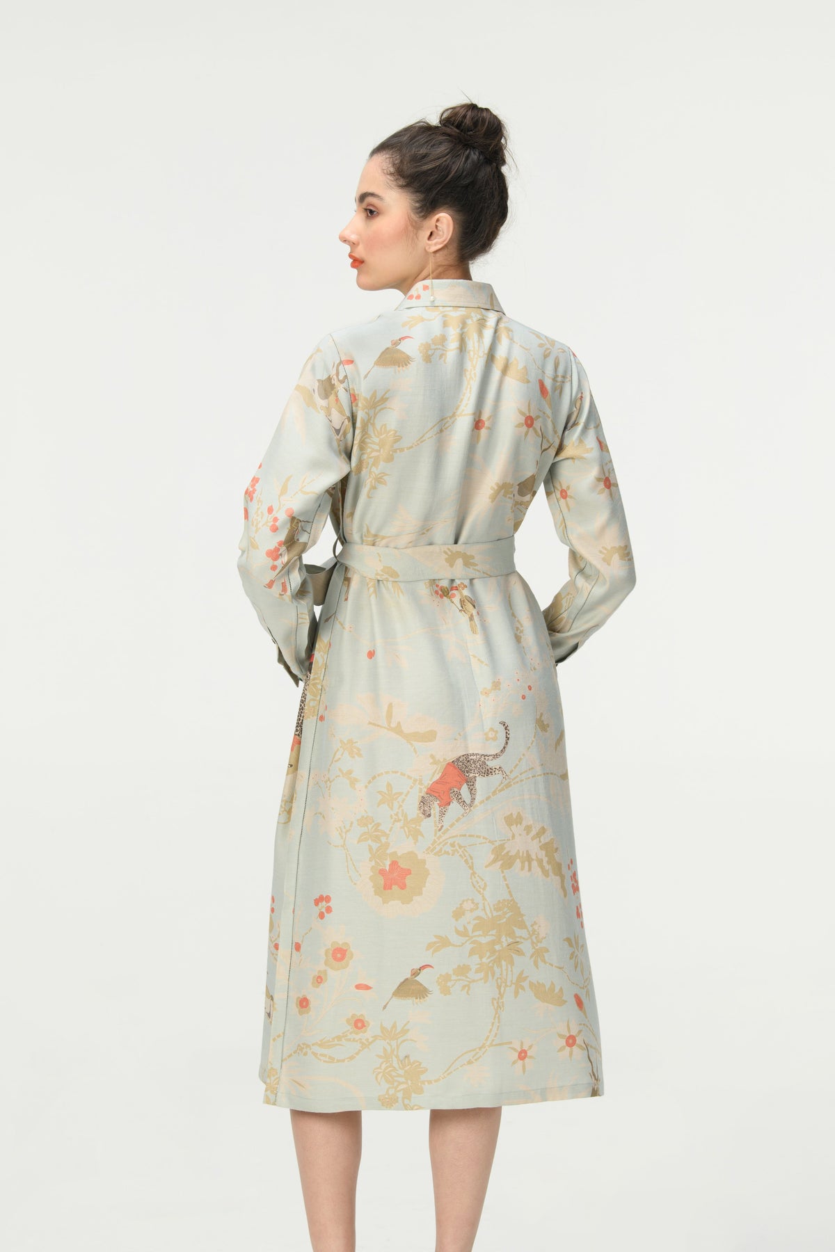 Springforest Ice Blue Tie Belt Shirt Dress