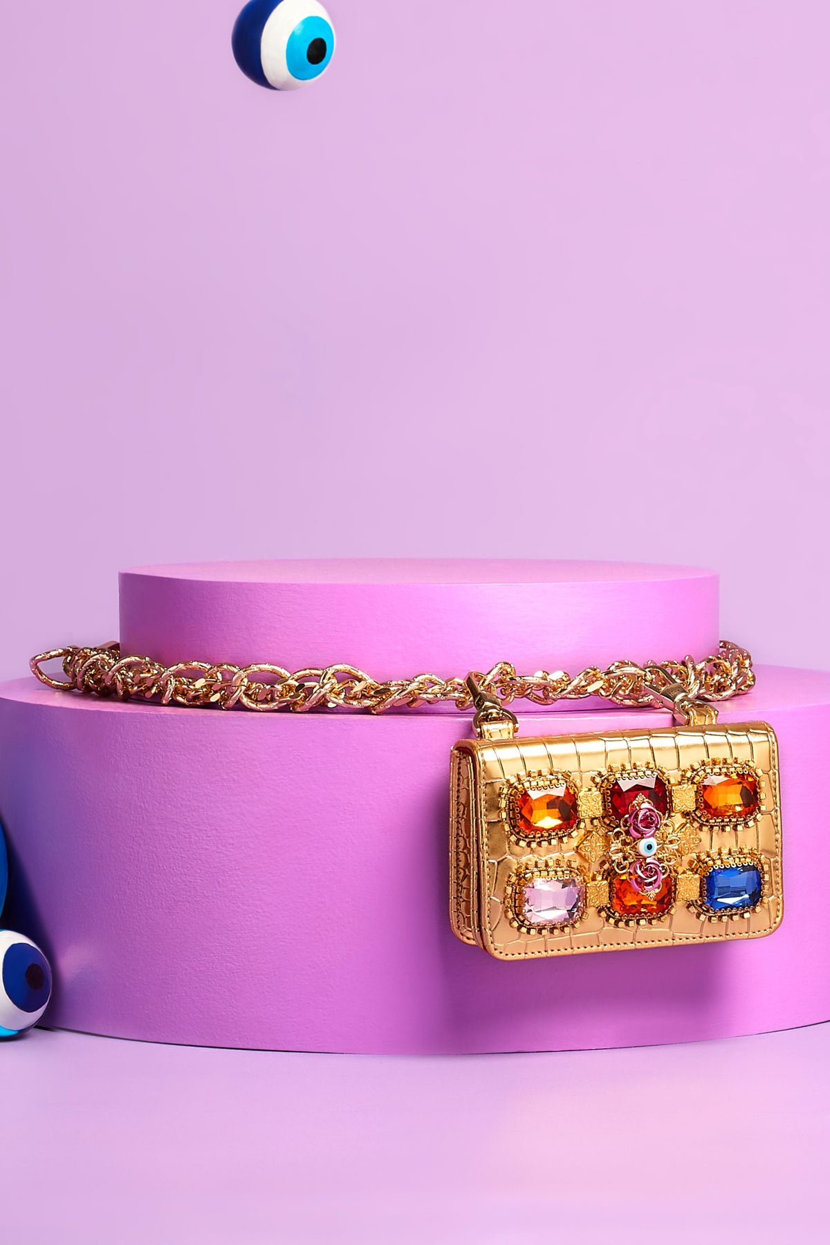 Bejewelled Gold Chain-link Belt Bag
