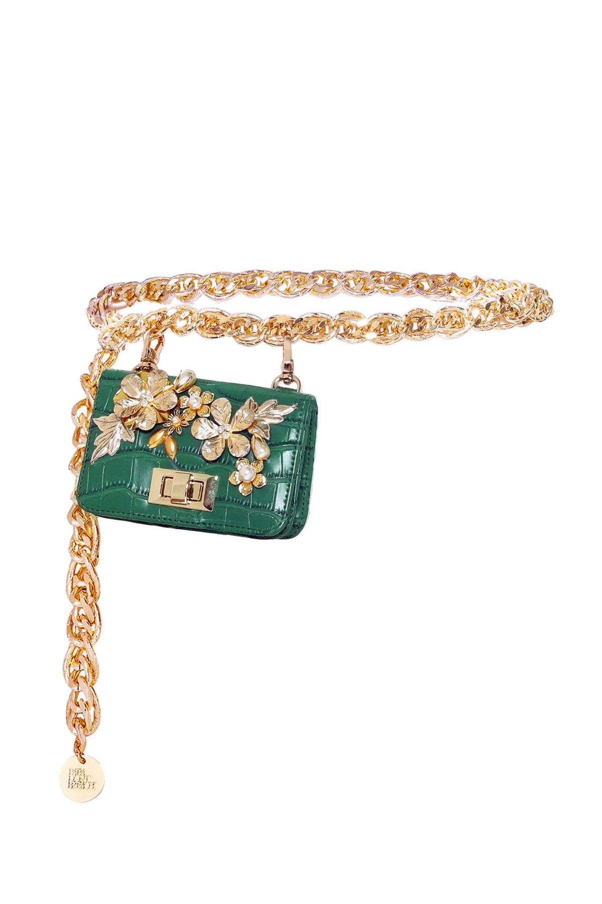 24k Gold Chain-link Belt Green Bag