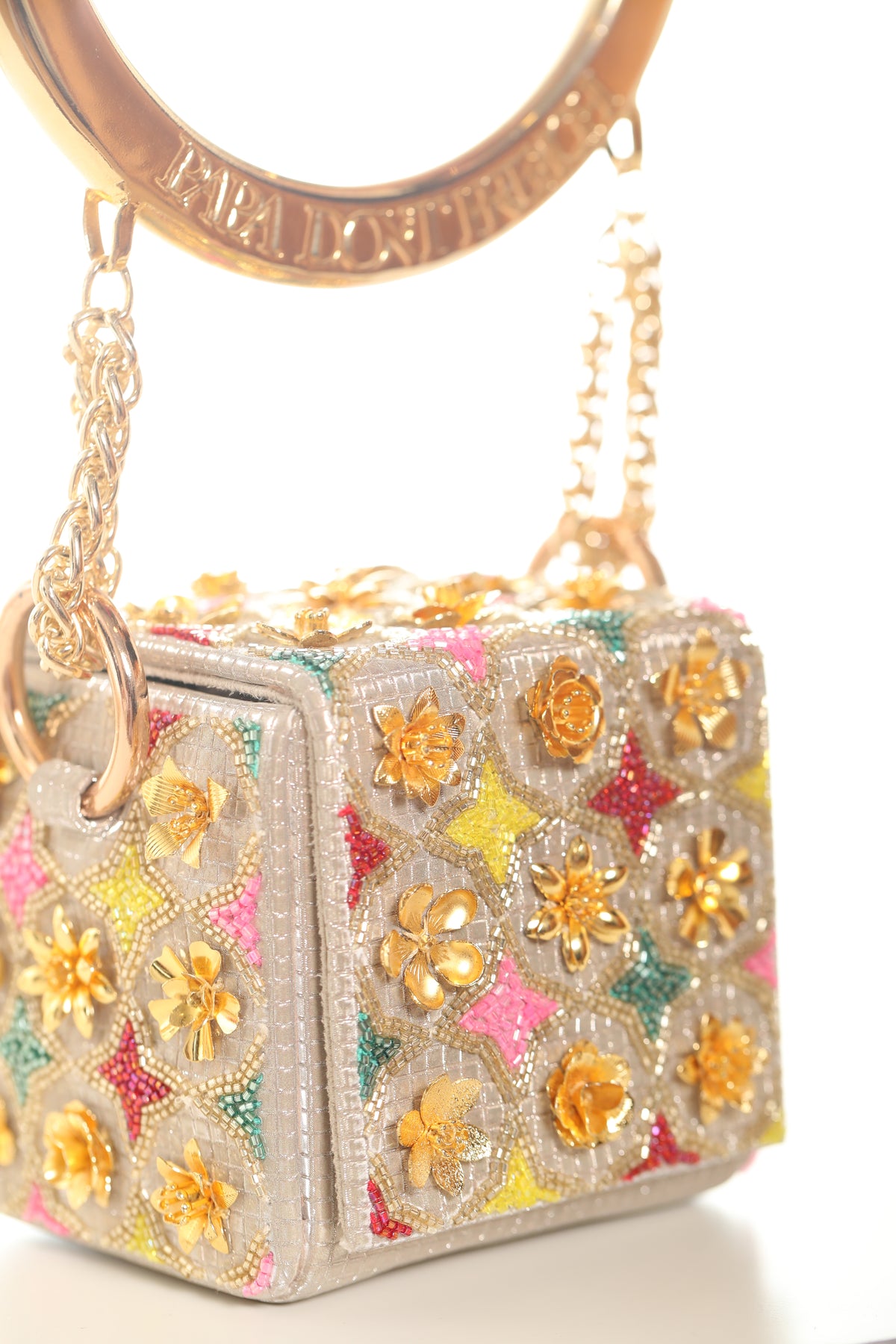 Gold Floral Mini Cube Bag