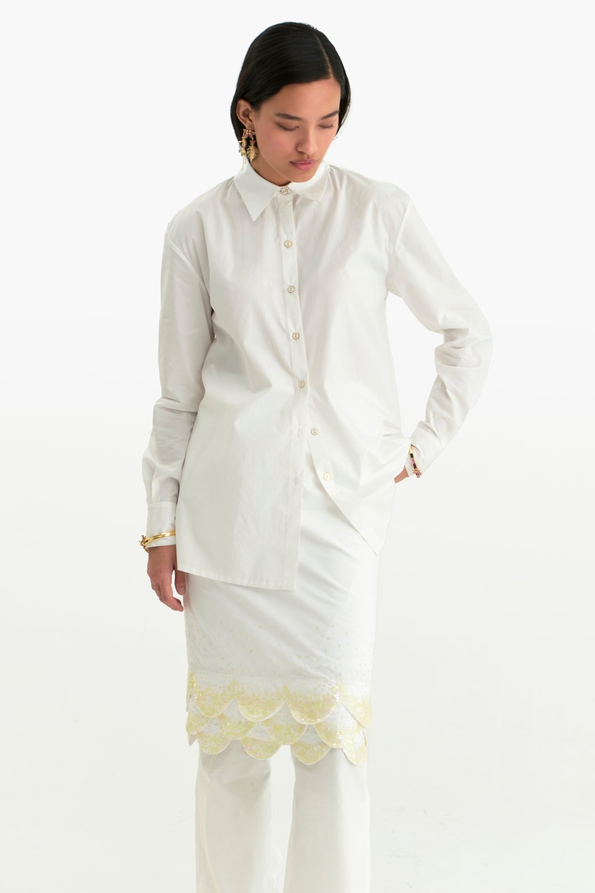 White Scalloped Embroidered Shirt