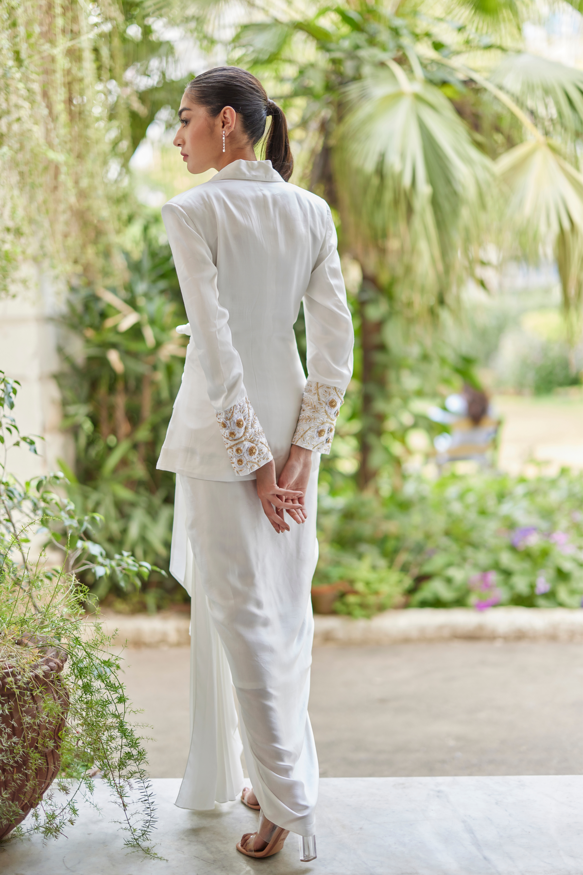 White Camellia Silk Drape Skirt