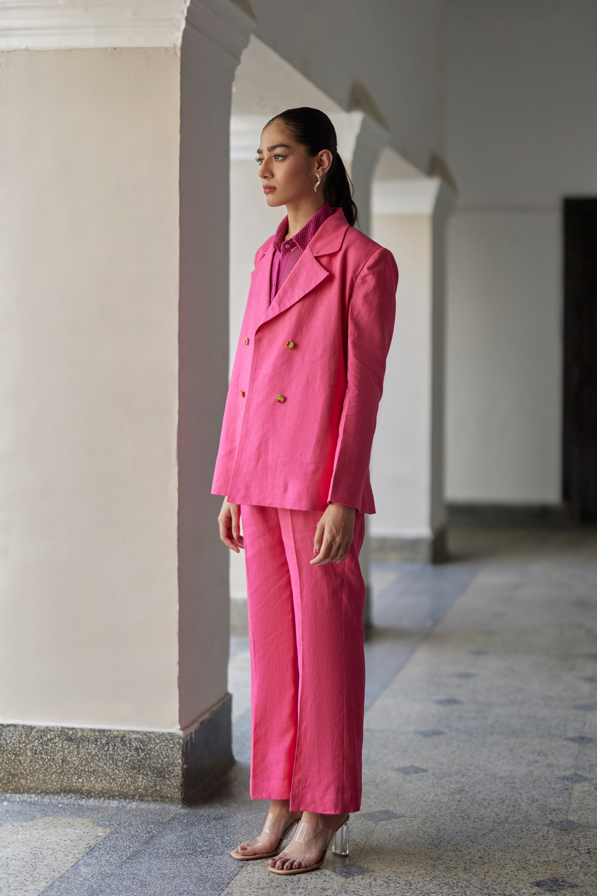 Pink Coronation Linen Jacket Set