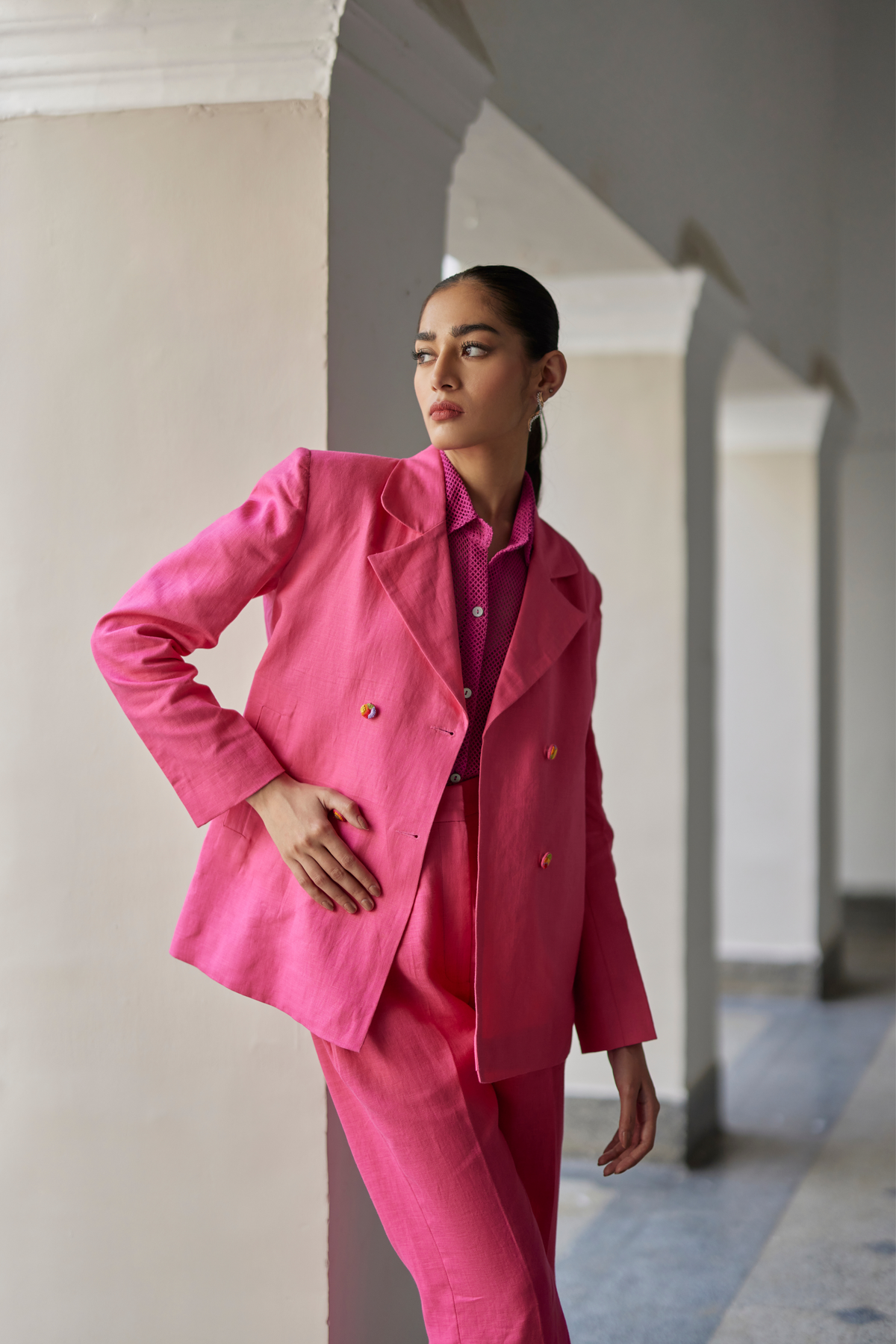 Pink Coronation Linen Jacket Set