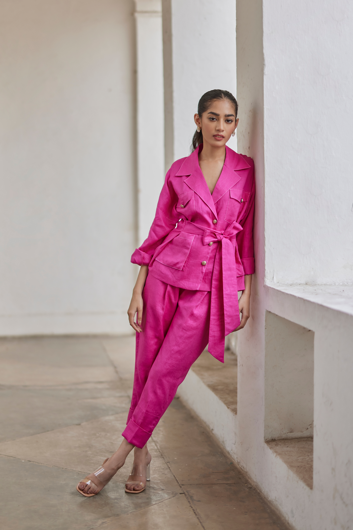 Rani Pink Linen Safari Set