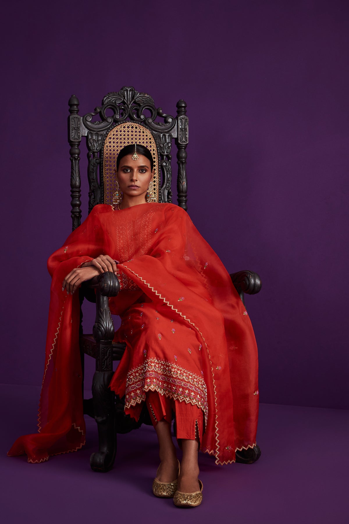 Red straight kurta set
