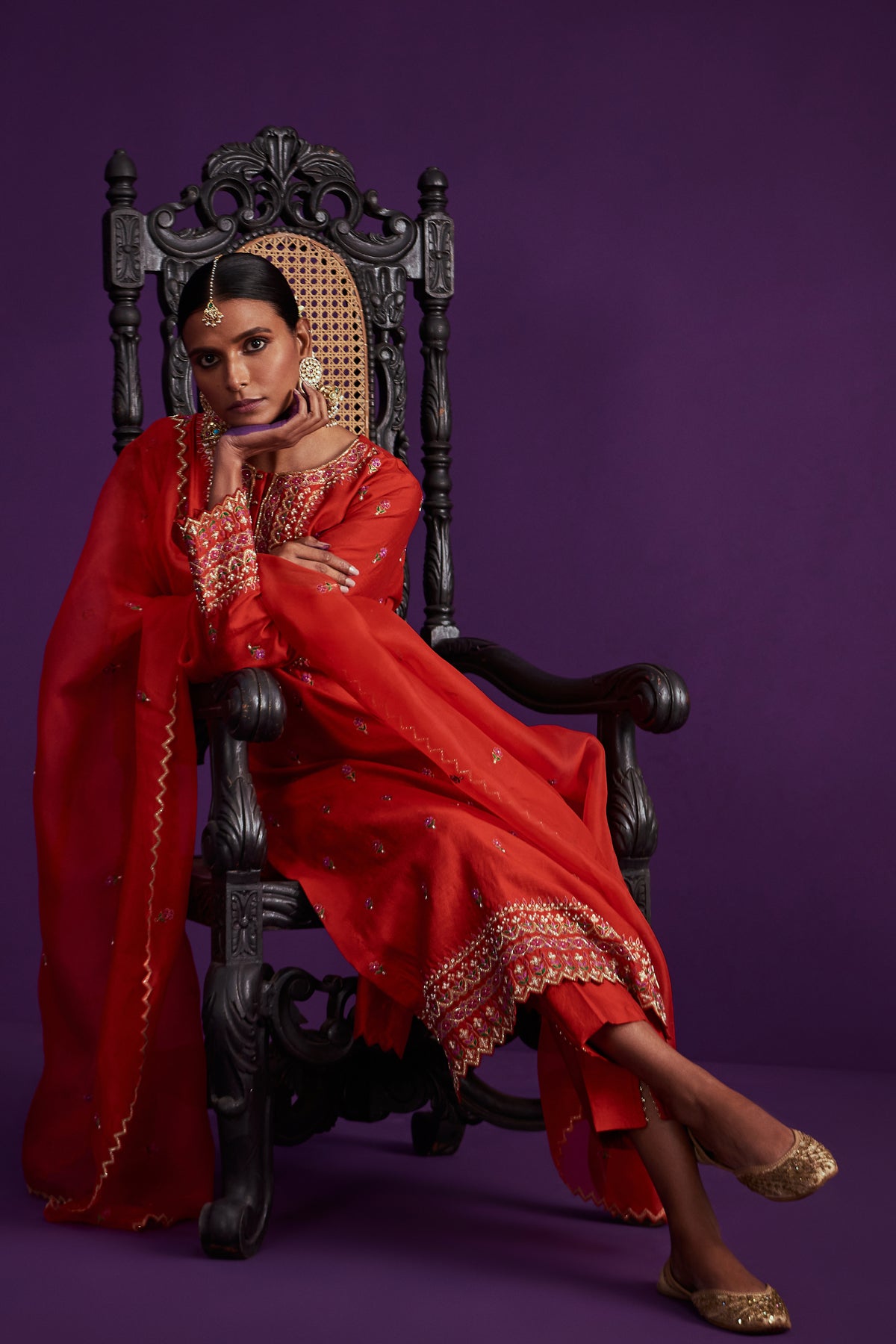 Red straight kurta set