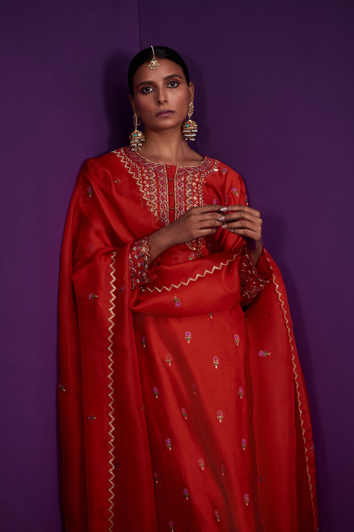 Red straight kurta set
