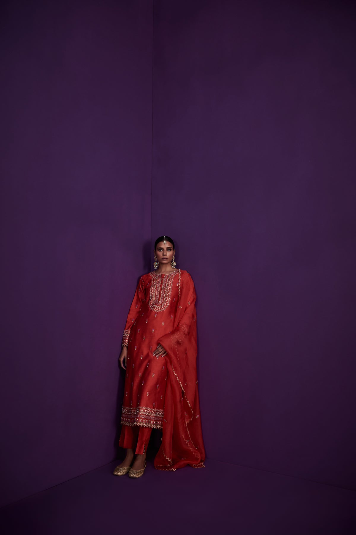 Red straight kurta set