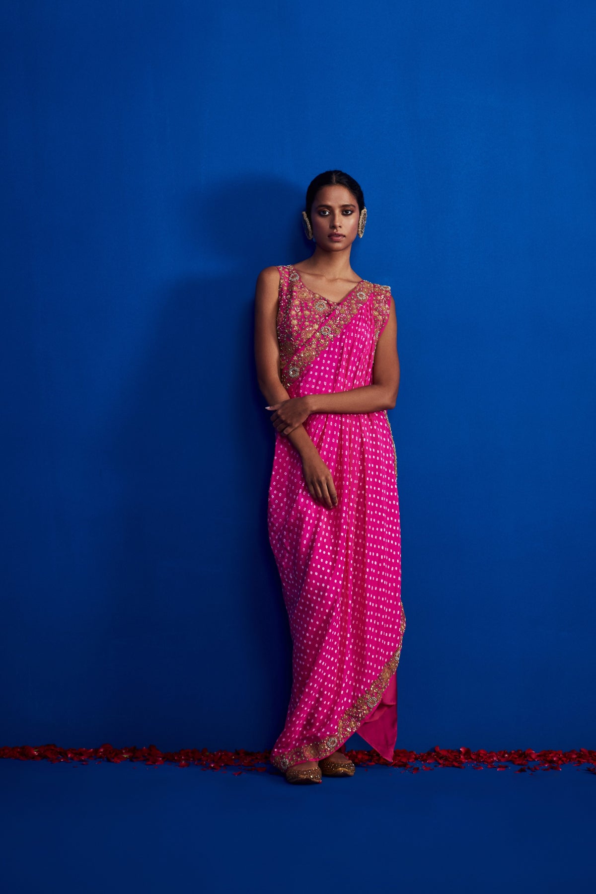 Hot pink draped saree