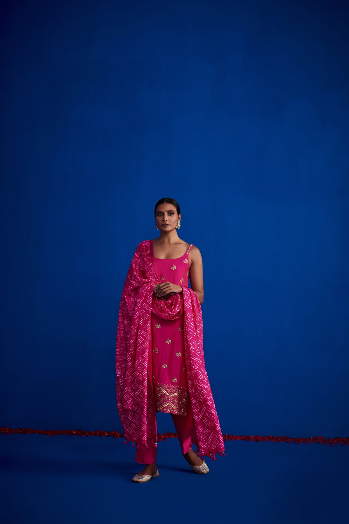 Hot pink spaghetti kurta set