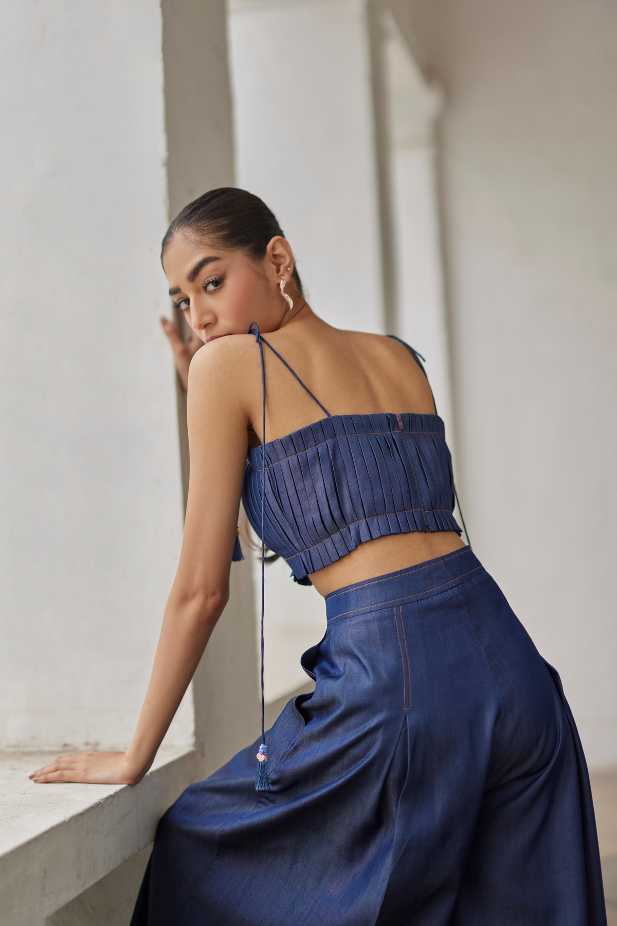 Denim Pleated Bustier