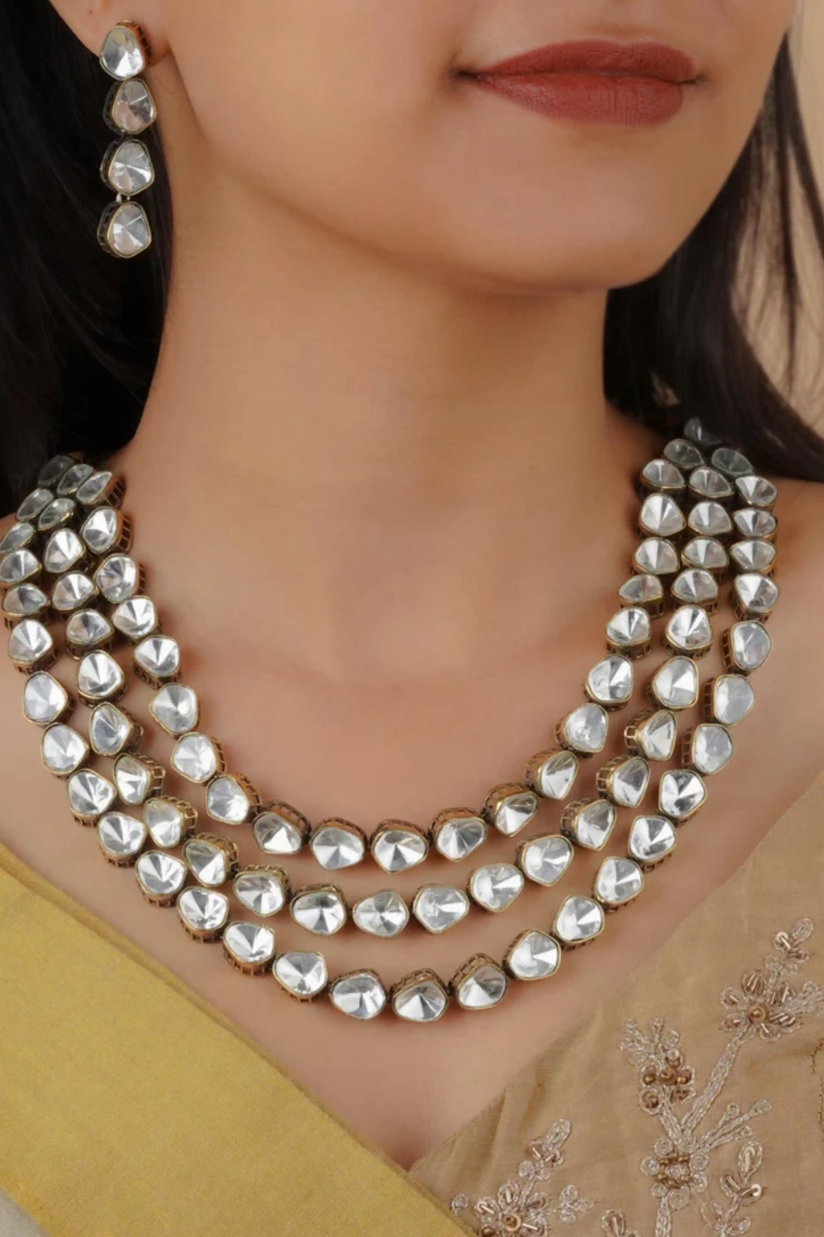 White Color Faux Polki Necklace Set - Pk-s115