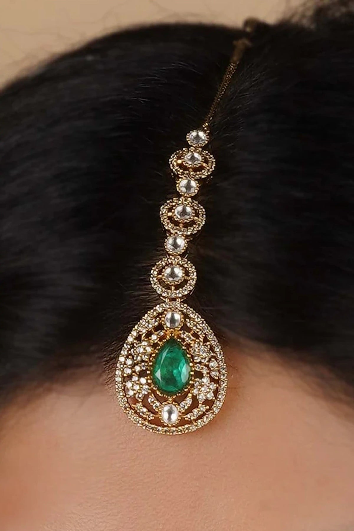 Green Faux Polki Bridal Necklace Set